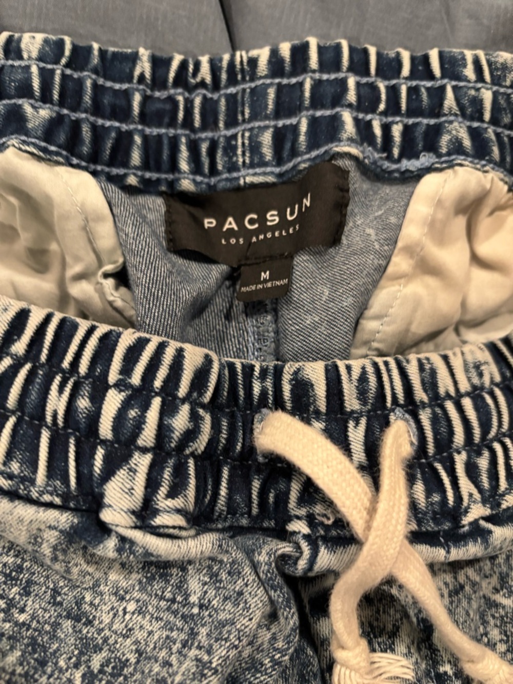 PacSun Blue Acid-Wash Drawstring Joggers with Cream Cord
